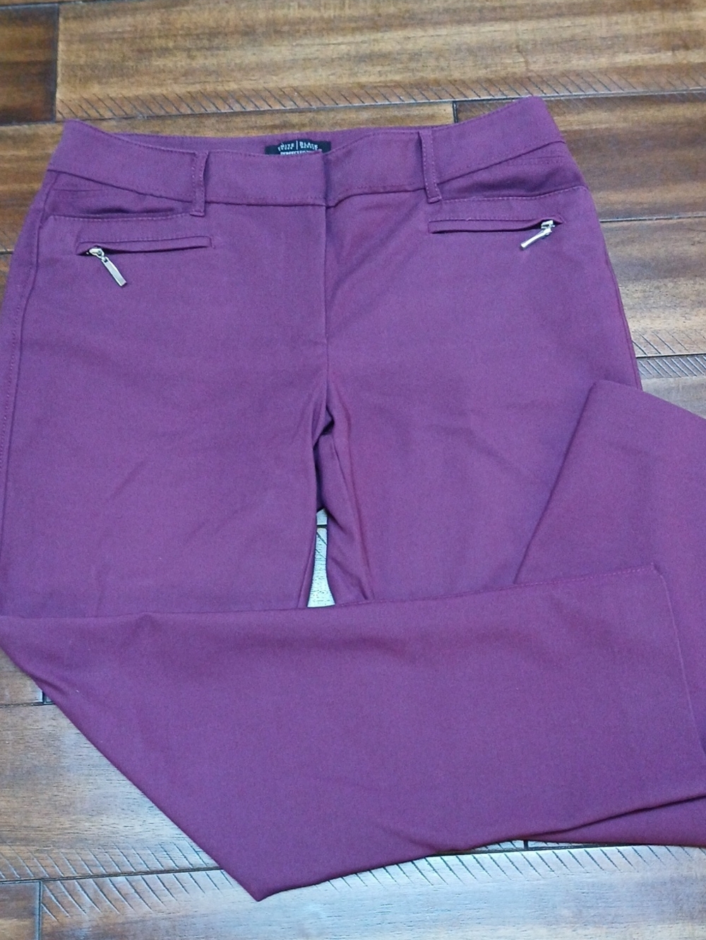 White House Black Market Wine-Colored Skinny Ponte Pants with Zip Details